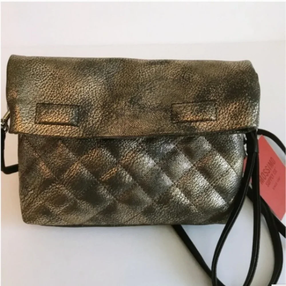 Mossimo Womens Faux Leather Quilted Gold Metallic Fold over Flap Crossbody bag - Picture 7 of 8